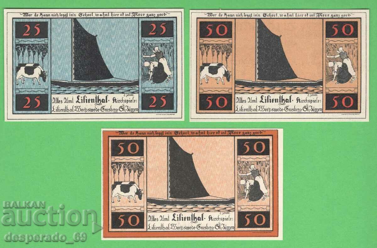 (¯`'•.¸NOTGELD (city Lilienthal) 1921 UNC -3 pcs. banknotes '´¯) with price 9.00 BGN | € 4.60
