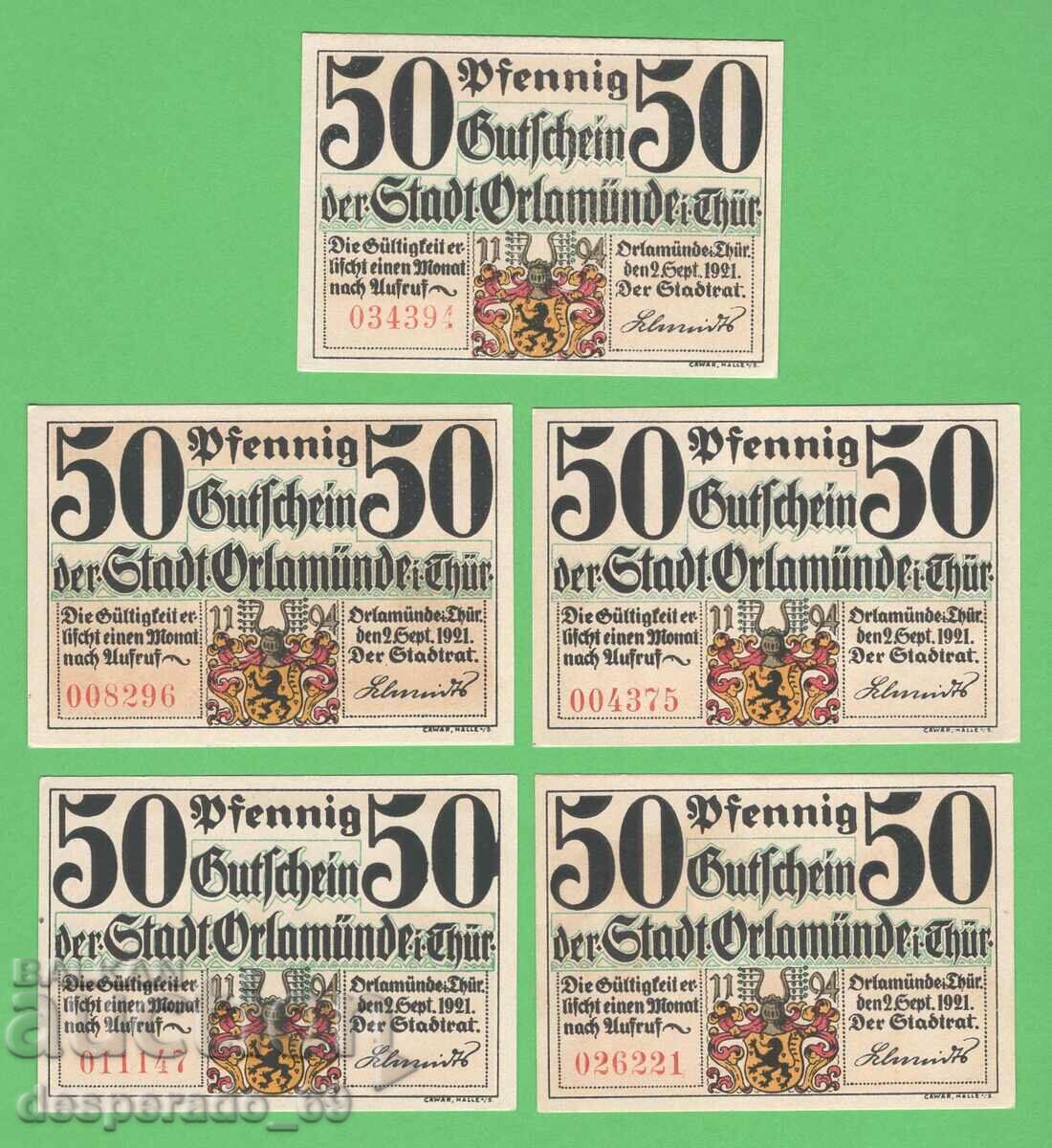 (¯`'•.¸NOTGELD (city Orlamünde) 1921 UNC -5 pcs. banknotes •'´¯) with price 15.00 BGN | € 7.67 (¯`'•.¸NOTGELD (city Orlamünde) 1921 UNC -5 pcs. banknotes •'´¯) with price 15.00 BGN | € 7.67