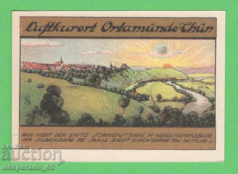 (¯`'•.¸NOTGELD (πόλη Orlamünde) 1921 UNC -50 pfennig¸.•'´¯)