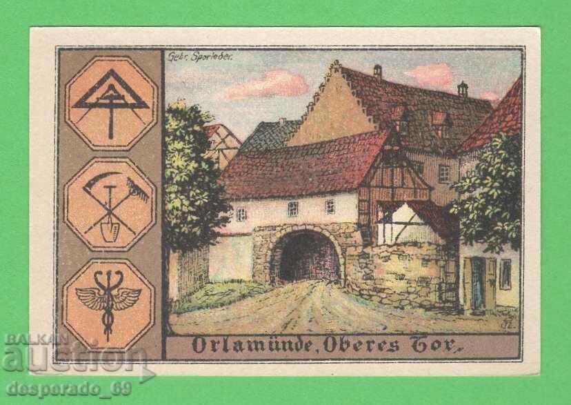 (¯`'•.¸NOTGELD (orașul Orlamünde) 1921 UNC -50 pfennig¸.•'´¯)