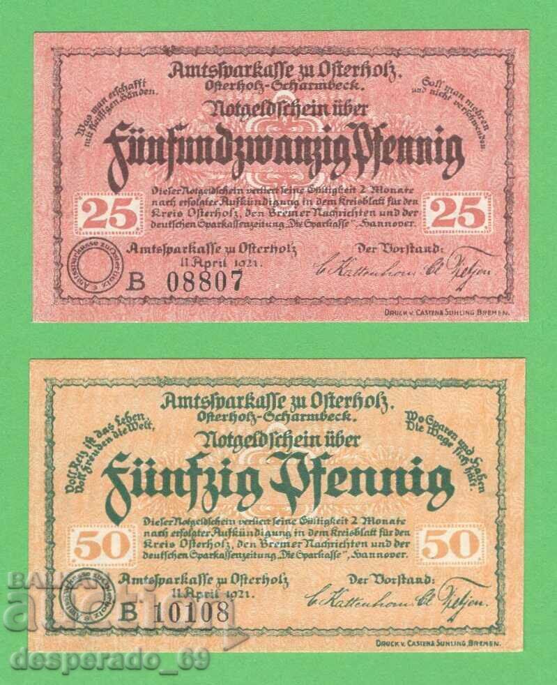 (¯`'•.¸NOTGELD (πόλη Osterholz) 1921 UNC -2 τεμ. τραπεζογραμμάτια •'´¯)