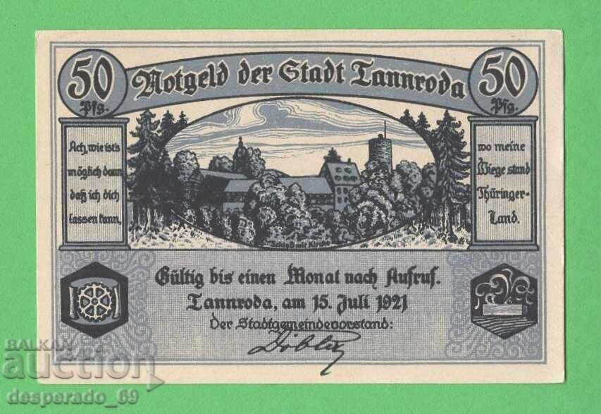 (¯`'•.¸NOTGELD (Tannroda) 1921 UNC -50 pfennig¸.•'´¯)