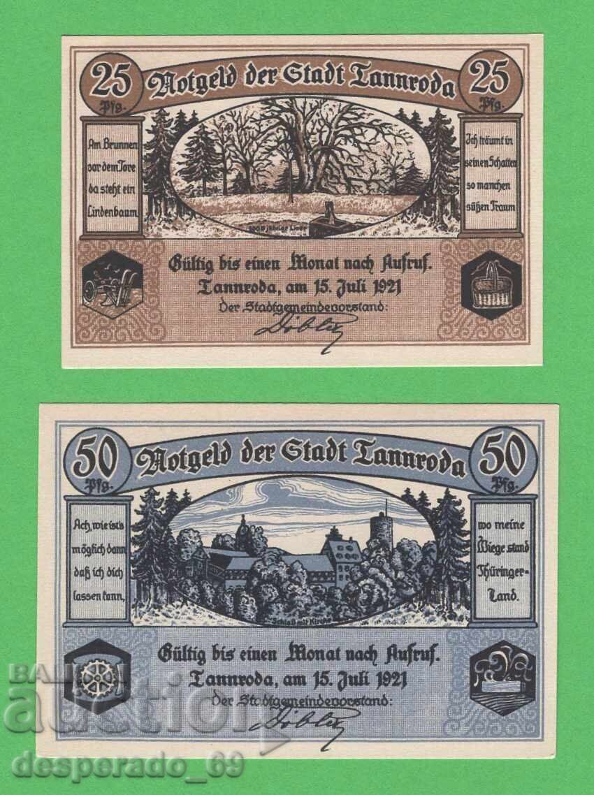 (¯`'•.¸NOTGELD (Tannroda) 1921 UNC -2 τεμ. τραπεζογραμμάτια¸.•'´¯)