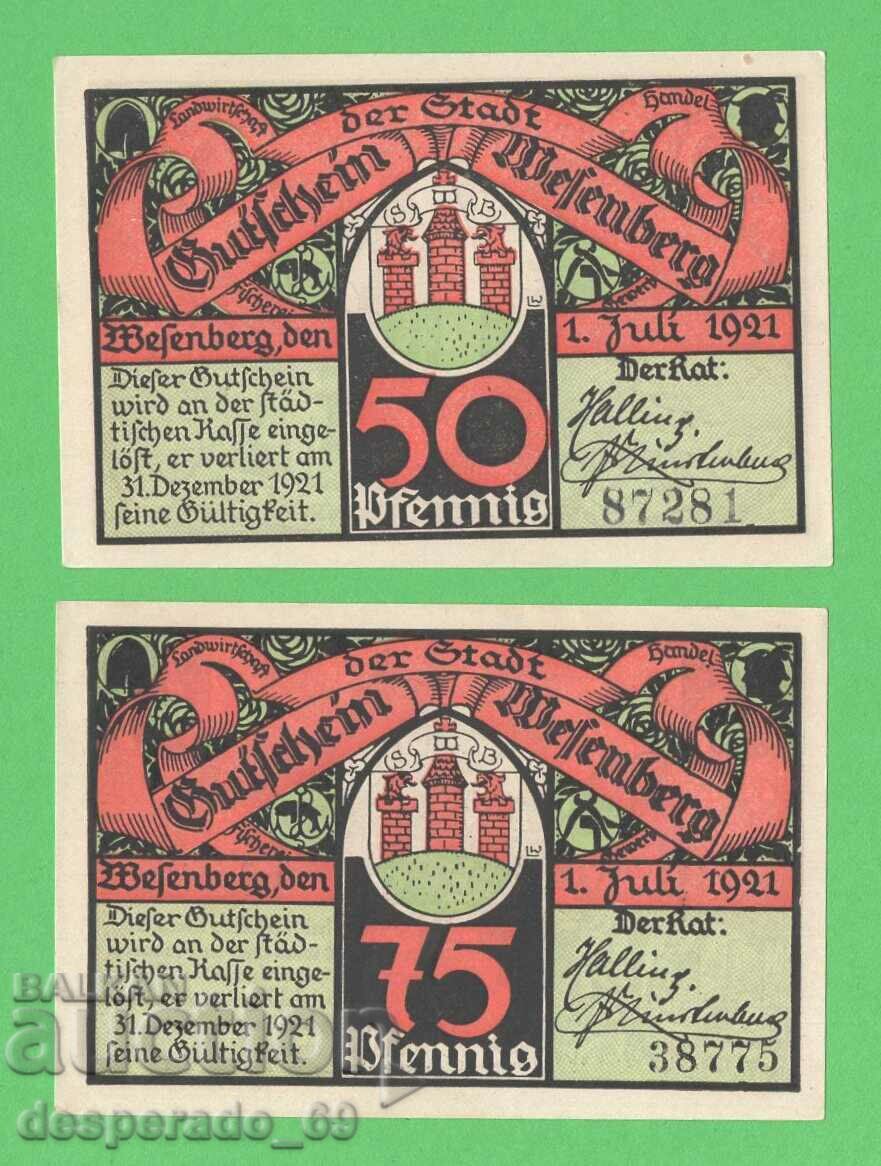(¯`'•.¸NOTGELD (city of Wesenberg) 1921 UNC -2 pcs. banknotes •'´¯) with price 6.00 BGN | € 3.07 (¯`'•.¸NOTGELD (city of Wesenberg) 1921 UNC -2 pcs. banknotes •'´¯) with price 6.00 BGN | € 3.07