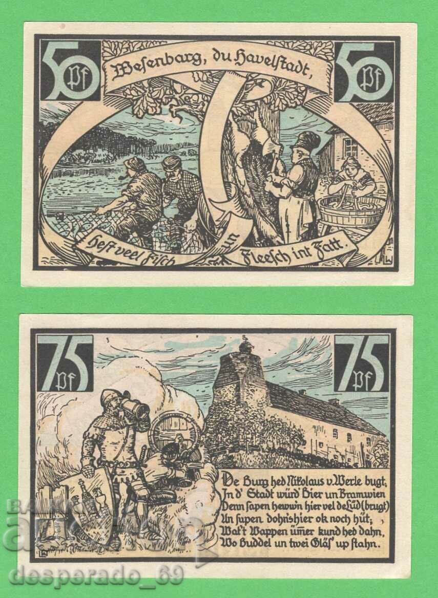 (¯`'•.¸NOTGELD (city of Wesenberg) 1921 UNC -2 pcs. banknotes •'´¯)