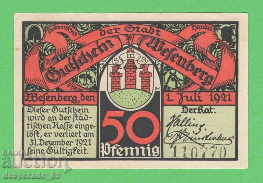 (¯`'•.¸NOTGELD (city Wesenberg) 1921 UNC -50 pfennig¸.•'´¯) with price 3.00 BGN | € 1.53 (¯`'•.¸NOTGELD (city Wesenberg) 1921 UNC -50 pfennig¸.•'´¯) with price 3.00 BGN | € 1.53