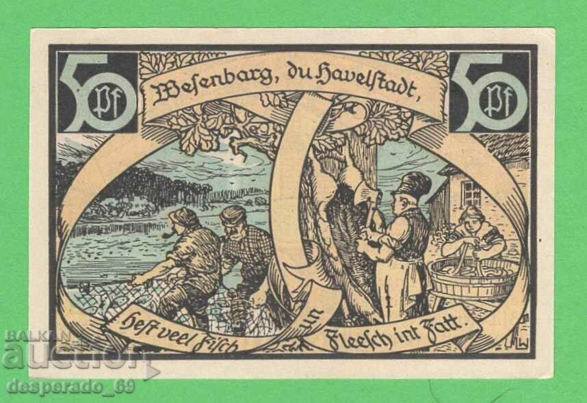 (¯`'•.¸NOTGELD (гр. Wesenberg) 1921 UNC -50 пфенига¸.•'´¯) (¯`'•.¸NOTGELD (гр. Wesenberg) 1921 UNC -50 пфенига¸.•'´¯)