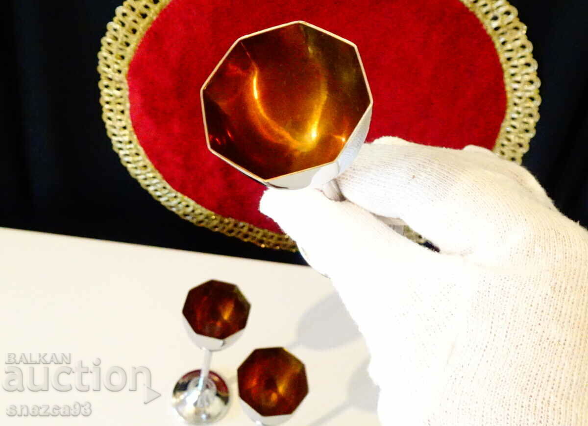 Auction Silver-plated rakia glasses, gold plating, 4 pieces Auction Silver-plated rakia glasses, gold plating, 4 pieces