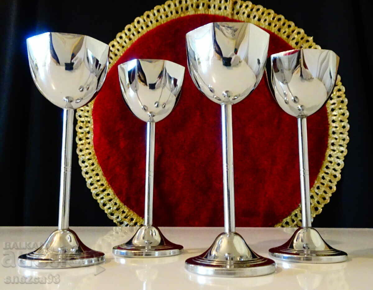 Silver-plated rakia glasses, gold plating, 4 pieces Silver-plated rakia glasses, gold plating, 4 pieces