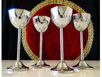 Silver-plated rakia glasses, gold plating, 4 pieces