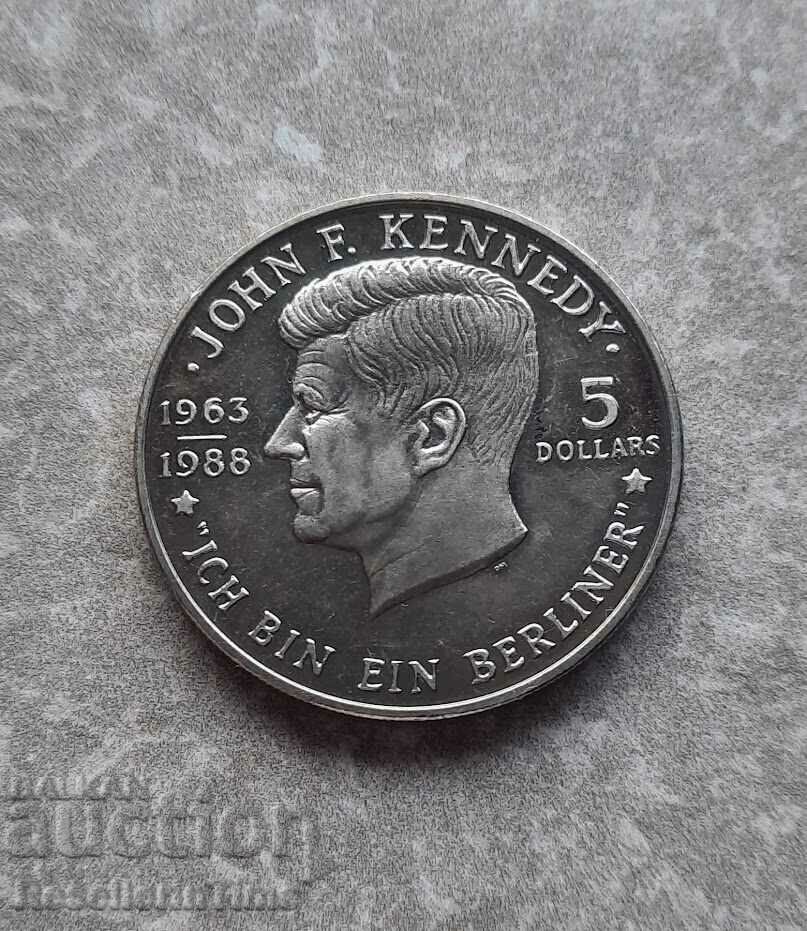 Възпоменателна монета 5 Dollars - Elizabeth II J.F. Kennedy