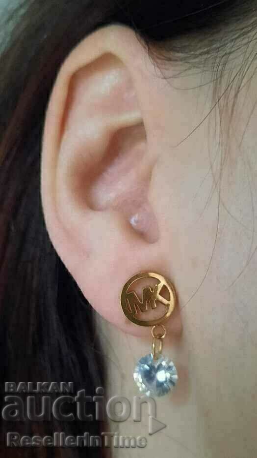 Auction New steel earrings with crystals, with MK logo Auction New steel earrings with crystals, with MK logo