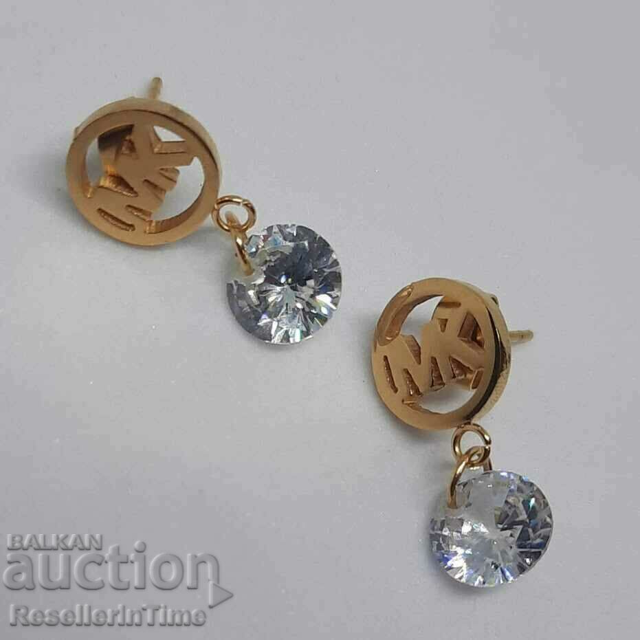New steel earrings with crystals, with MK logo