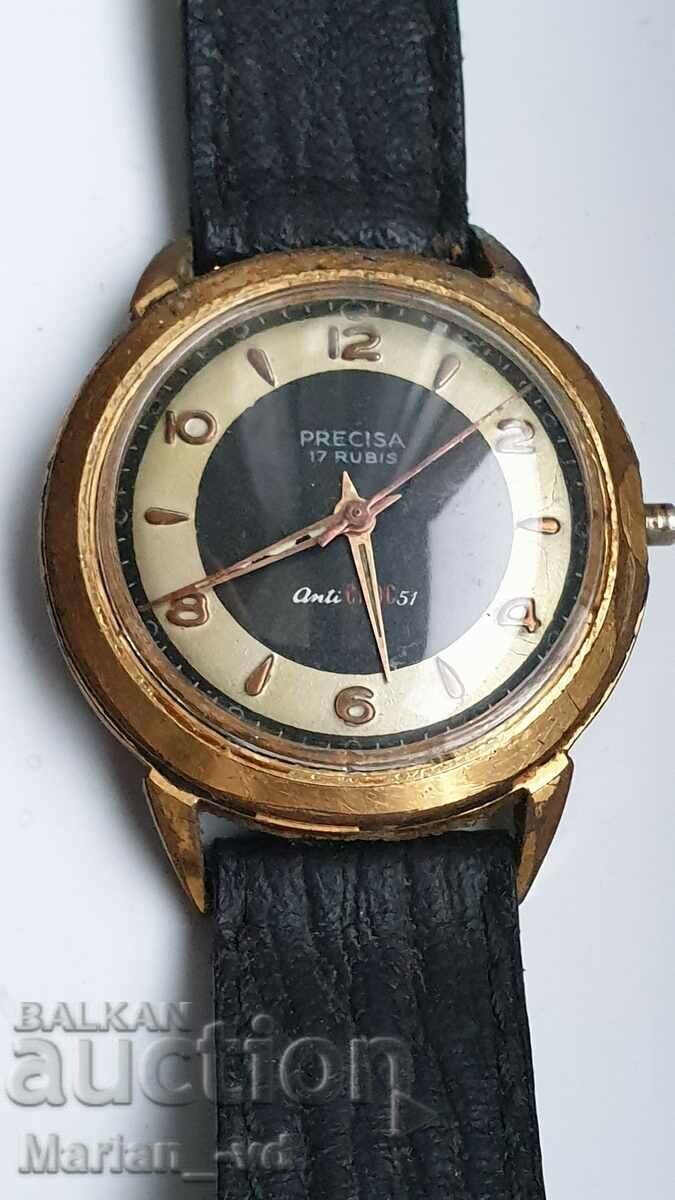 Επιχρυσωμένο μηχανικό ρολόι Precisa 17 jewels για άνδρες