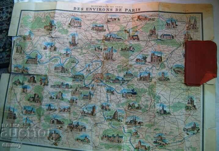 Licitație Veche hartă a Parisului - trasee, monumente și vederi Licitație Veche hartă a Parisului - trasee, monumente și vederi