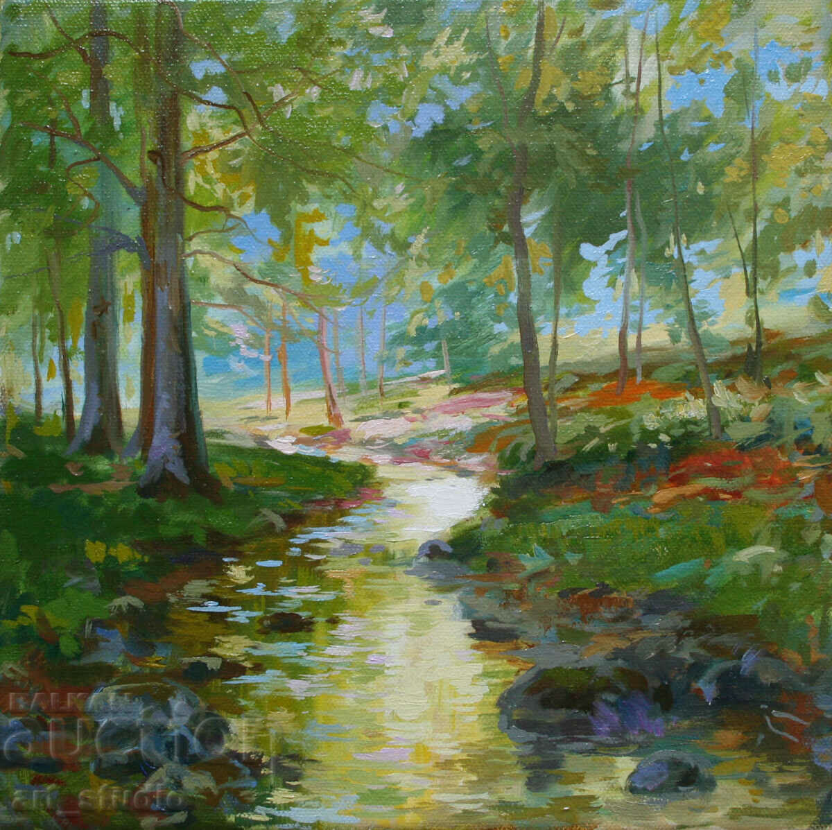 Landscape with a river - oil paints