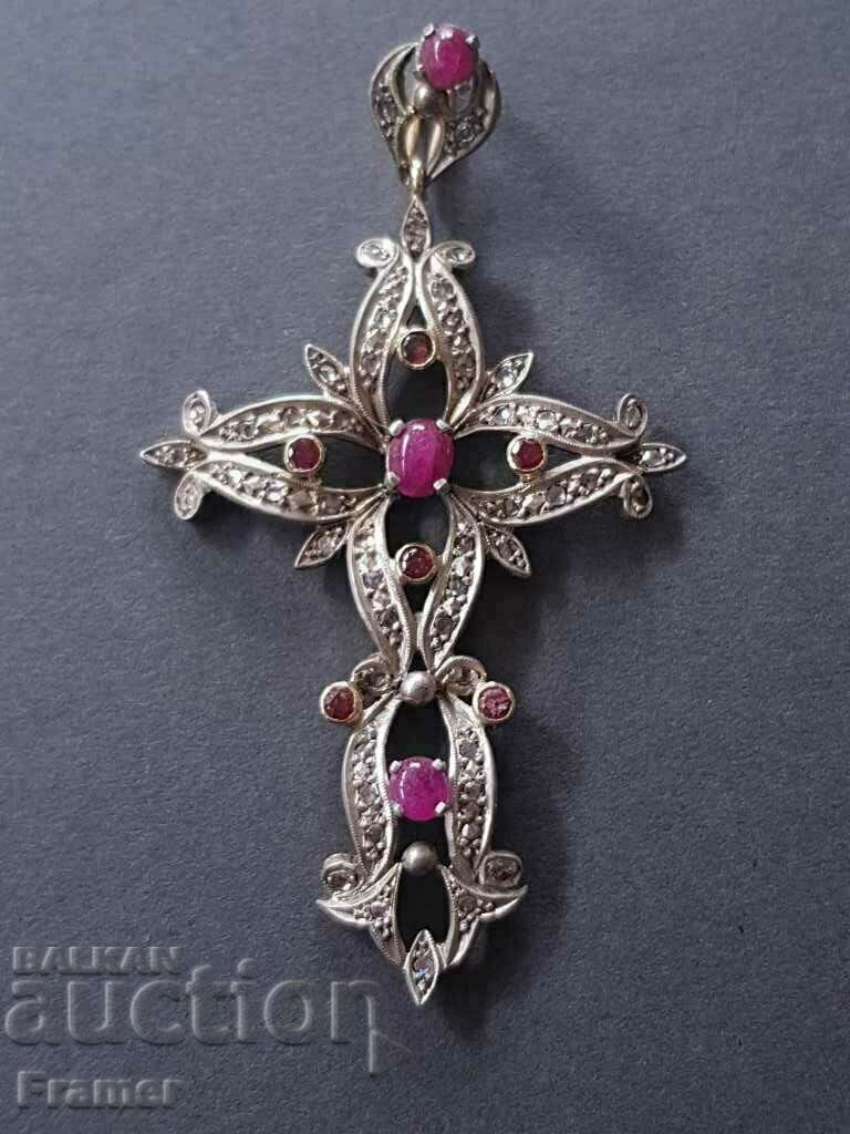 Star Cross silver and gold 21.6K diamonds and rubies - 5 Star Cross silver and gold 21.6K diamonds and rubies - 5