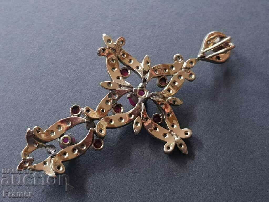 Star Cross silver and gold 21.6K diamonds and rubies - 6 Star Cross silver and gold 21.6K diamonds and rubies - 6