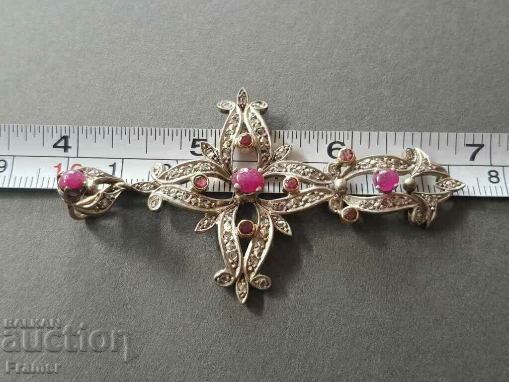 Star Cross silver and gold 21.6K diamonds and rubies - 7 Star Cross silver and gold 21.6K diamonds and rubies - 7