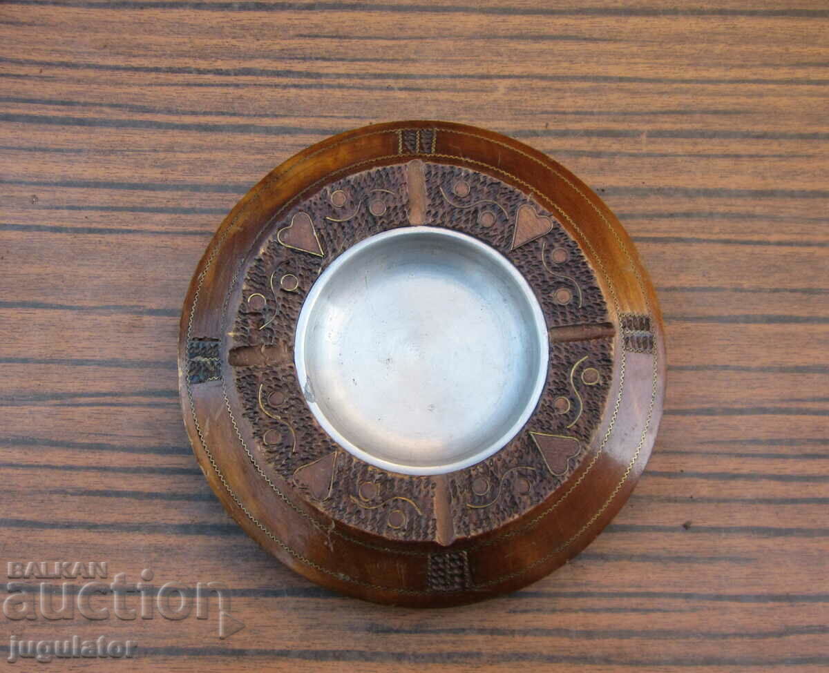 old Bulgarian folklore ashtray with wood carving