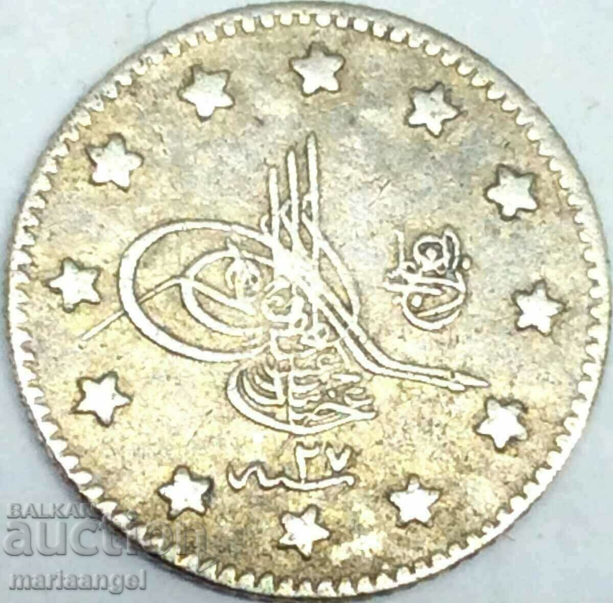 Turcia 1 kuruş 1293/27 argint Patină de aur