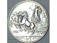 1 лира 1916 Италия Виктор Емануил (1869-1947) сребро - рядка