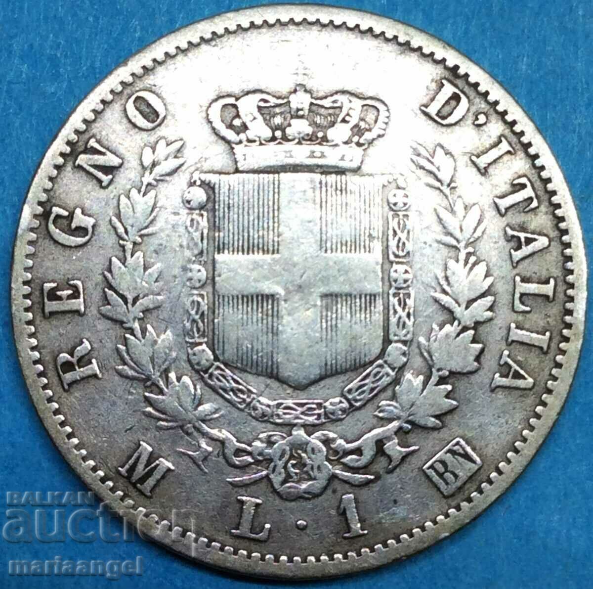 1 lira 1867 Italy M - Milan Victor Emmanuel silver