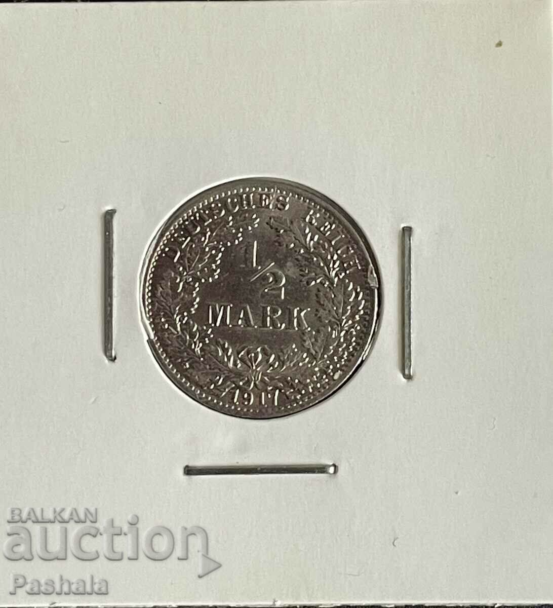 Германия 1/2 марка 1874 г. сребро