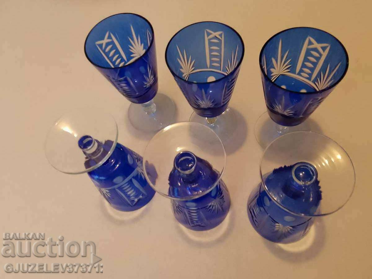Vintage Wine Glasses CZECH BLUE CRYSTAL BOHEMIAN CRYSTAL