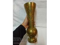 VAZĂ DE BRONZ SOLID GRAVATE MÂNĂ ORNAMENTE COLORATE