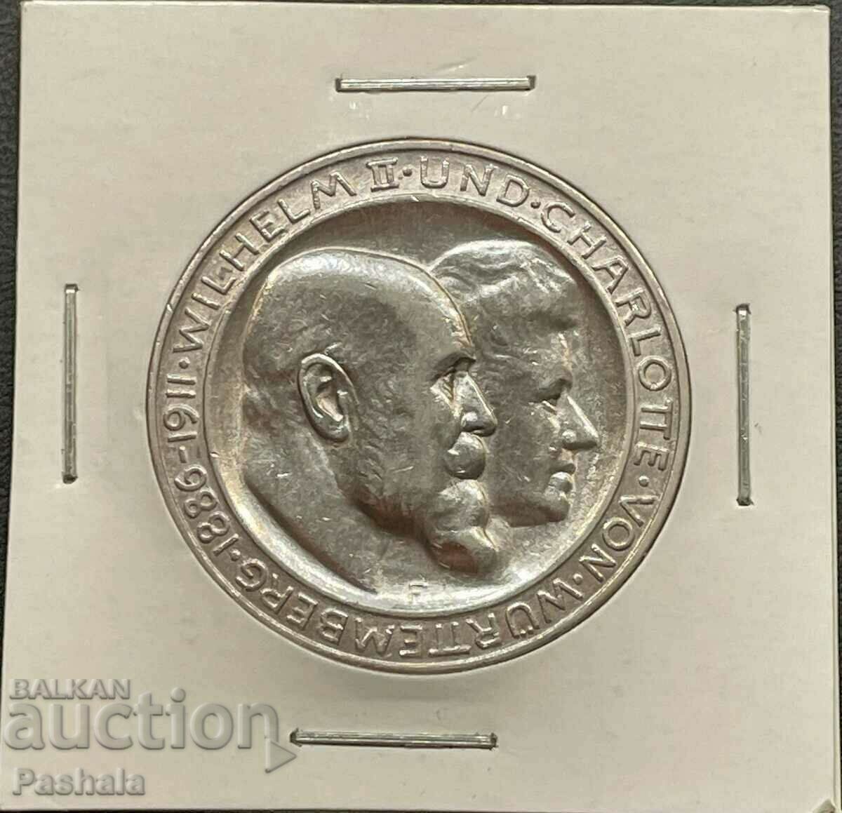 Германия 3 марки 1911 г.Вюртенберг. Рядка .