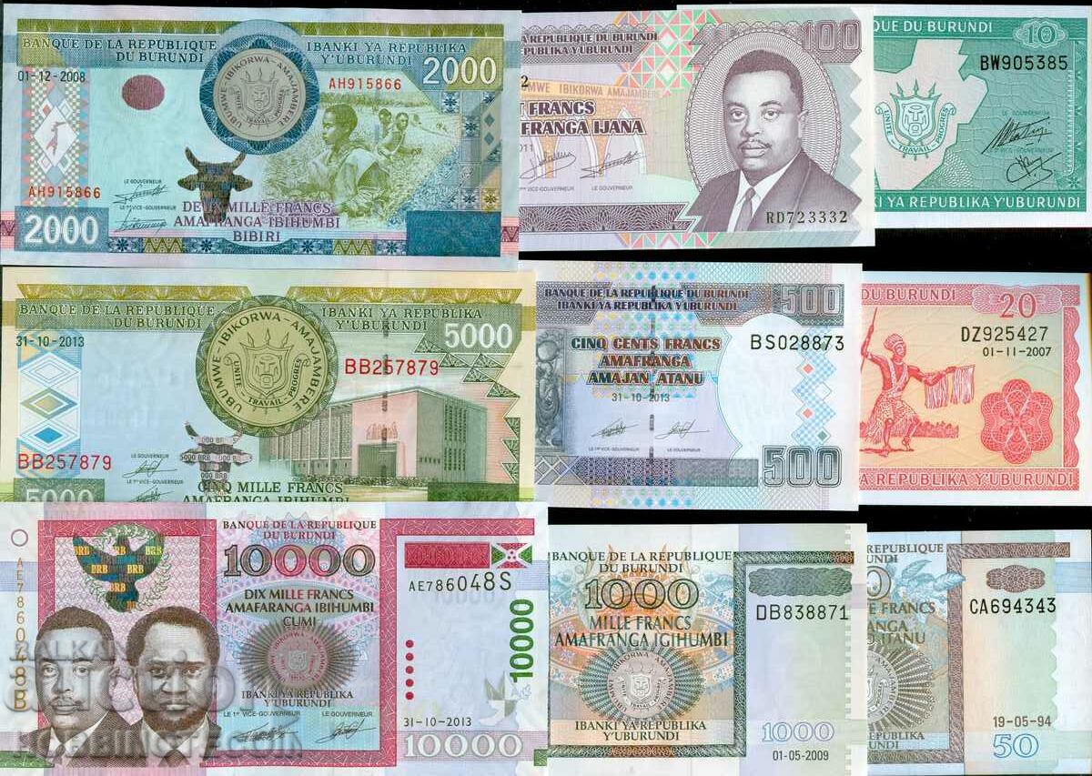BURUNDI BURUNDI SET 10/ 100 500 1000 2000 5000 10000 OLD UNC BURUNDI BURUNDI SET 10/ 100 500 1000 2000 5000 10000 OLD UNC