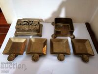 Set cutie și scrumieră din bronz veche