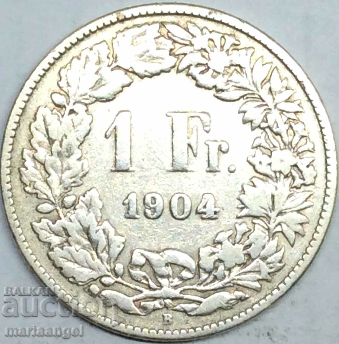Ελβετία 1 φράγκο 1904 Β - καντόνι Βέρνη αργυρό - σπάνιο έτος