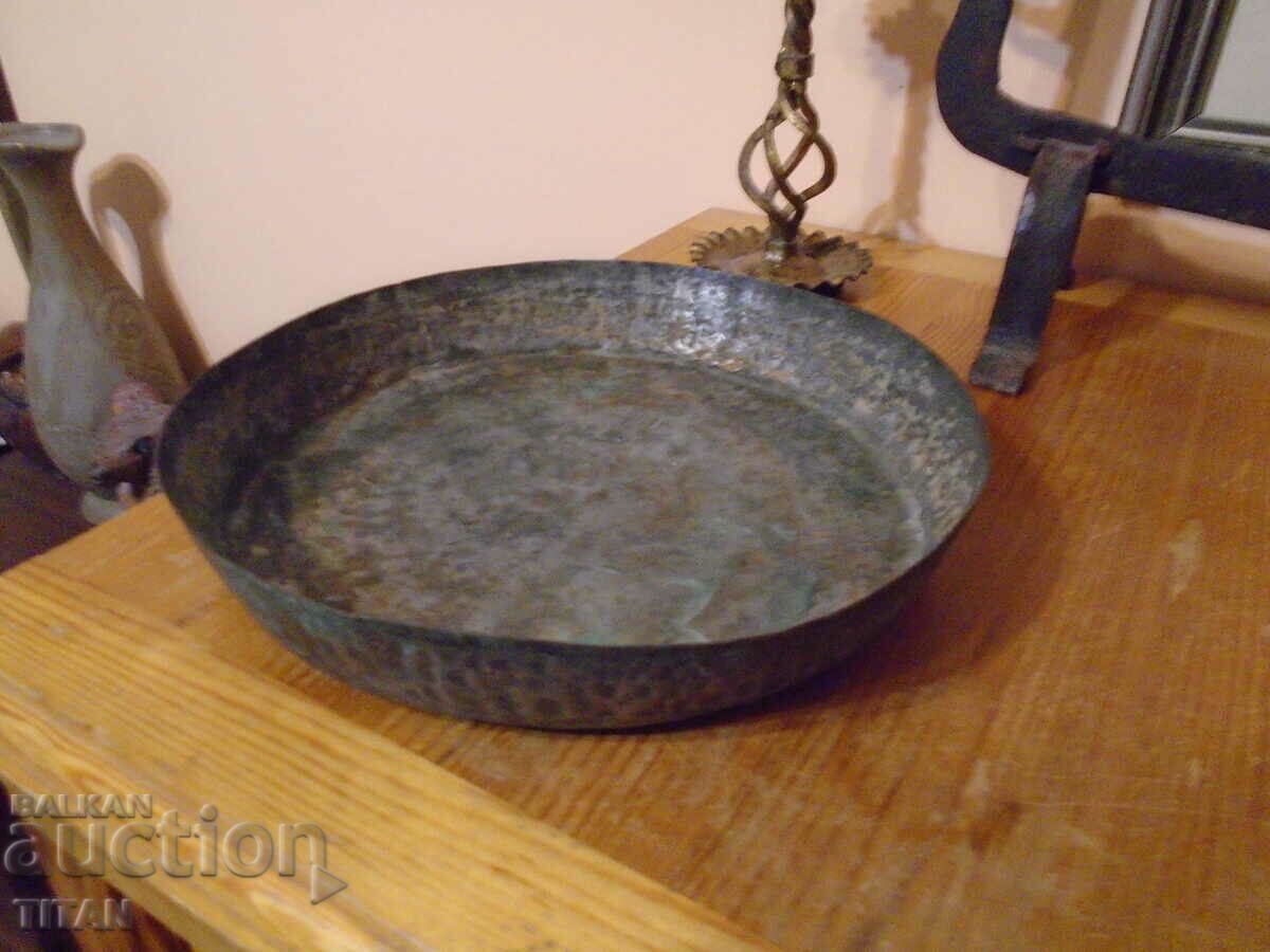 old, copper pan, 25/4 cm. tinned, forged