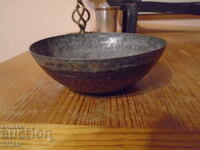 solid copper bowl, tinned, hammered