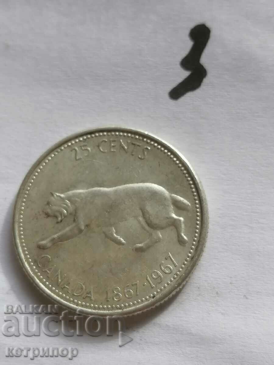 Canada 25 cents 1967 silver Canada 25 cents 1967 silver