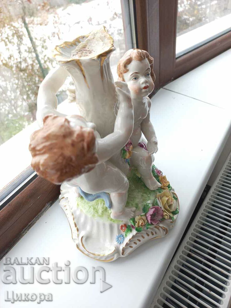 OLD PORCELAIN CANDLESTICK FIGURE STATUETTE - 7 OLD PORCELAIN CANDLESTICK FIGURE STATUETTE - 7