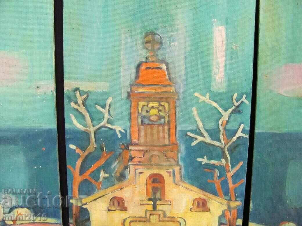 Auction Painting Triptych Todor Dryankov Oil Phaser Signed 60x60cm Auction Painting Triptych Todor Dryankov Oil Phaser Signed 60x60cm