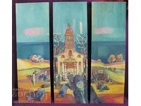 Painting Triptych Todor Dryankov Oil Phaser Signed 60x60cm