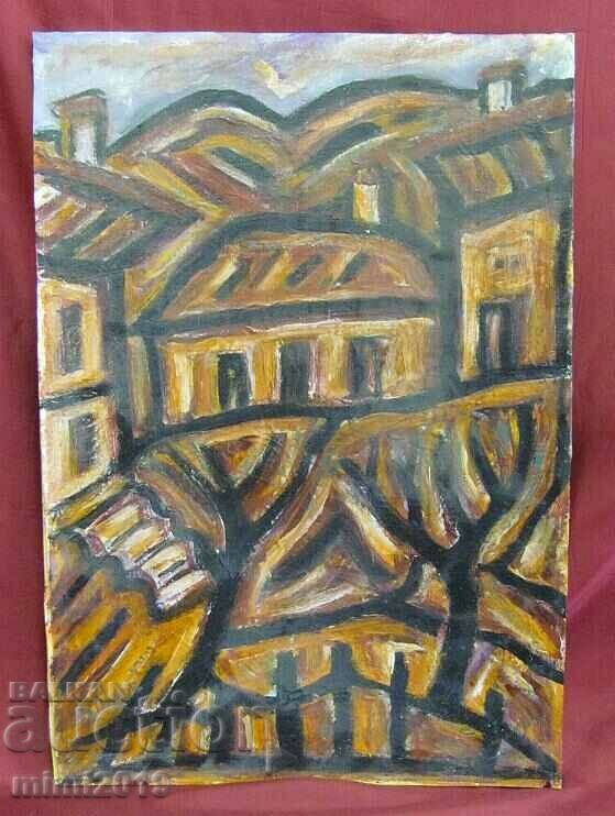 Painting Oil Cardboard style Genko Genkov 50x35 cm. Signed