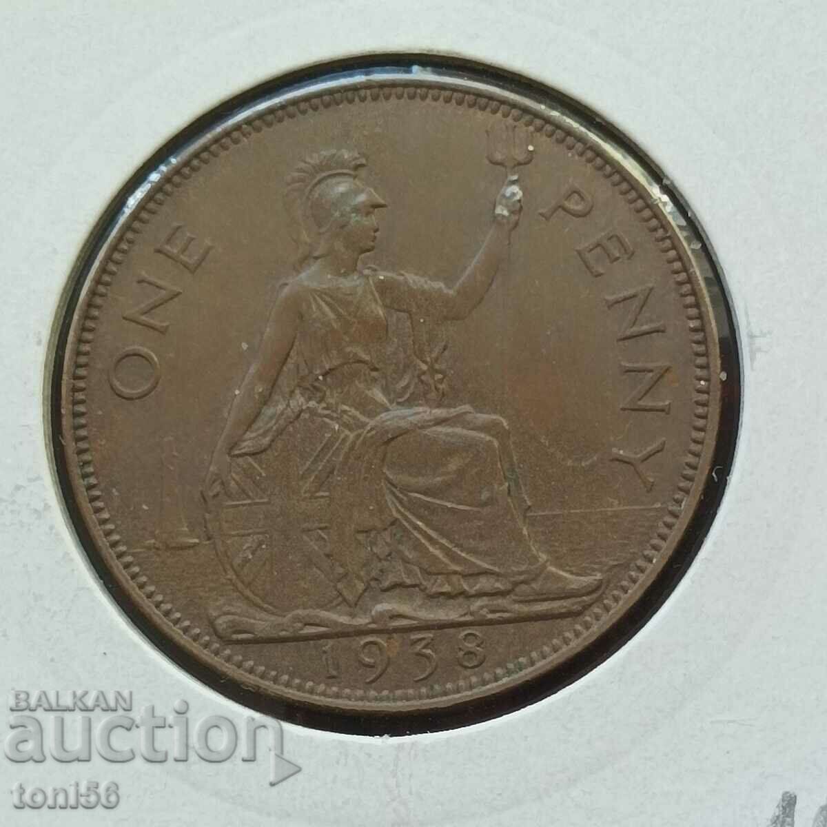 Anglia 1 penny 1938 George VI UNC