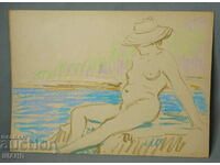 1960 Old Master Drawing Dimitar Vulkanov Nude Female Body