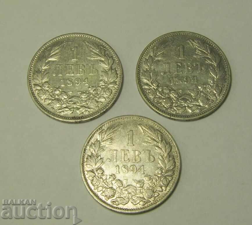 Bulgaria 3 x 1 BGN 1894 coins