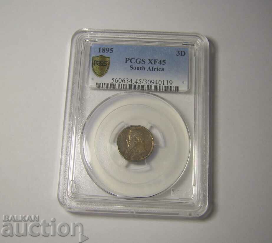 South Africa 3 Pence 1895 XF45 PCGS