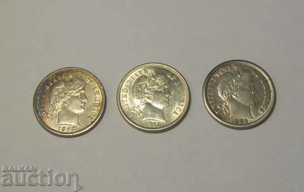 Auction  USA 3 x 1 dime 1912 1899 1892