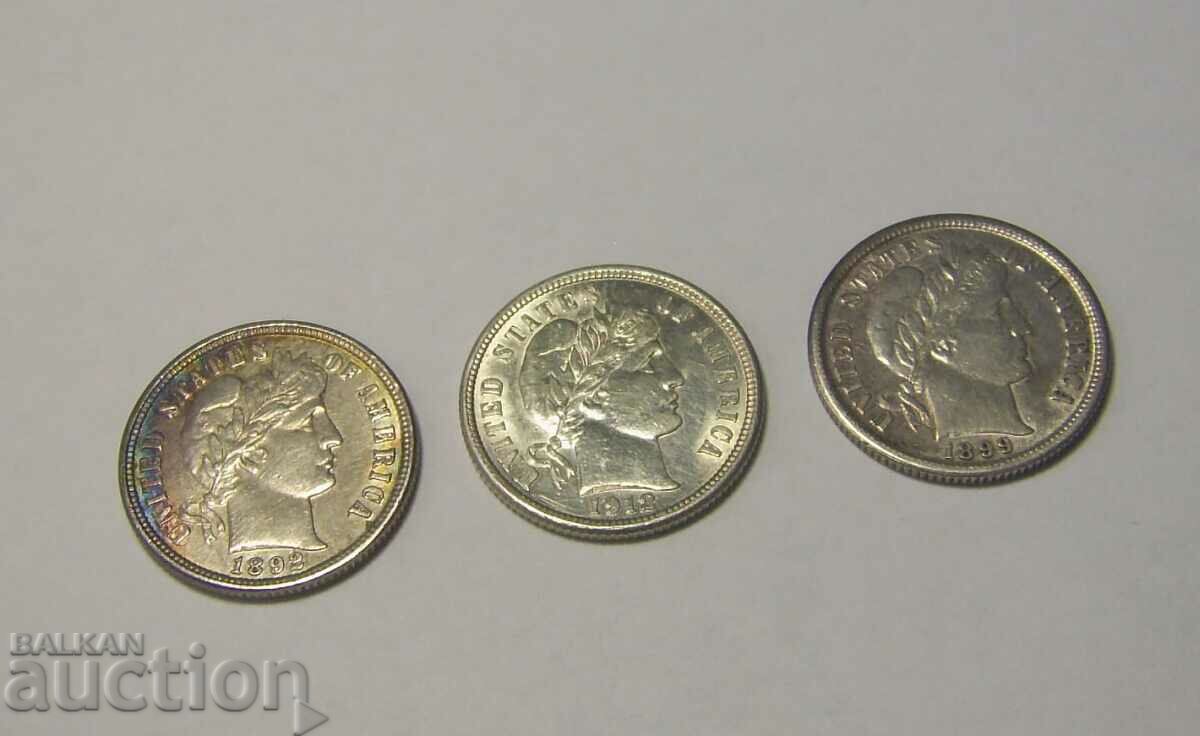 Delivery of USA 3 x 1 dime 1912 1899 1892