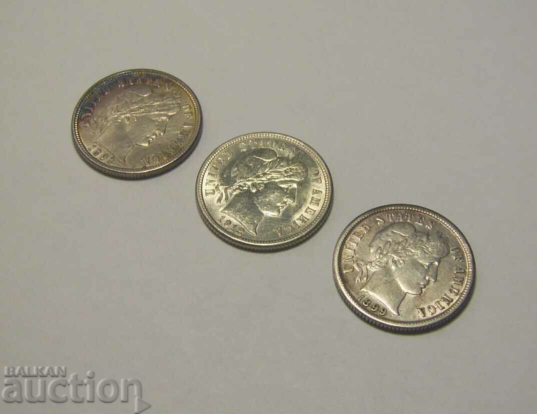 USA 3 x 1 dime 1912 1899 1892 - 5