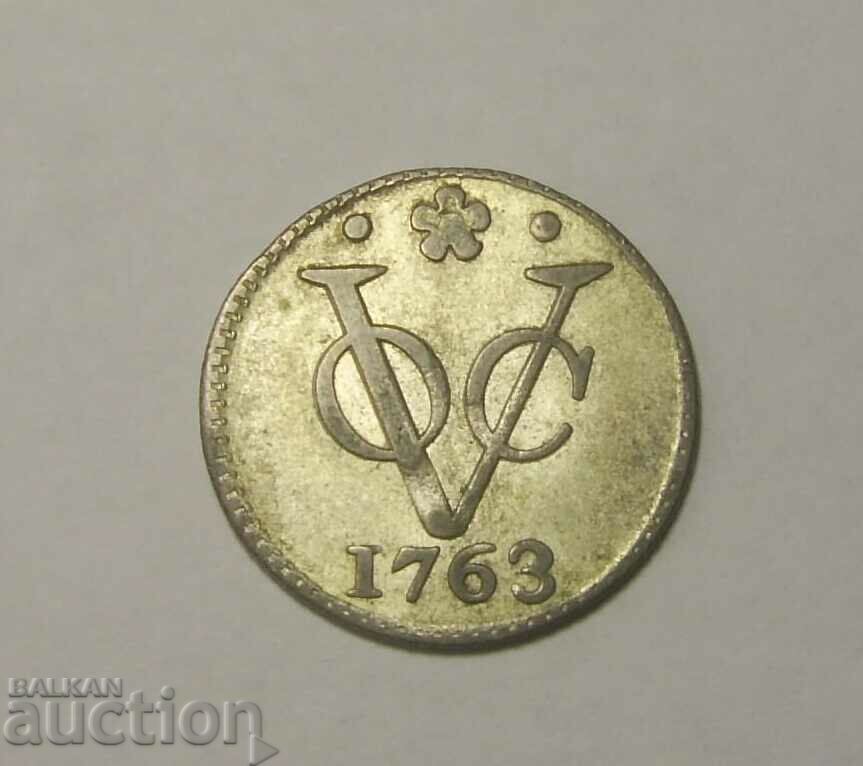 RR! Холандска Индия 1 duit 1763 Сребро