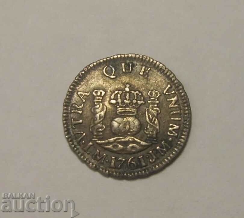 Перу 1/2 реал 1761 Отлична сребро